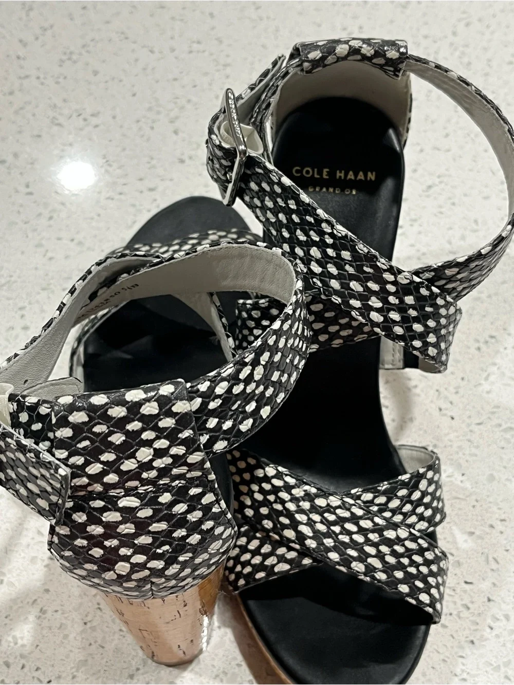Cole Haan Women's Jillian Wedge Black/White Dot Print Wedge Sz 5.5B